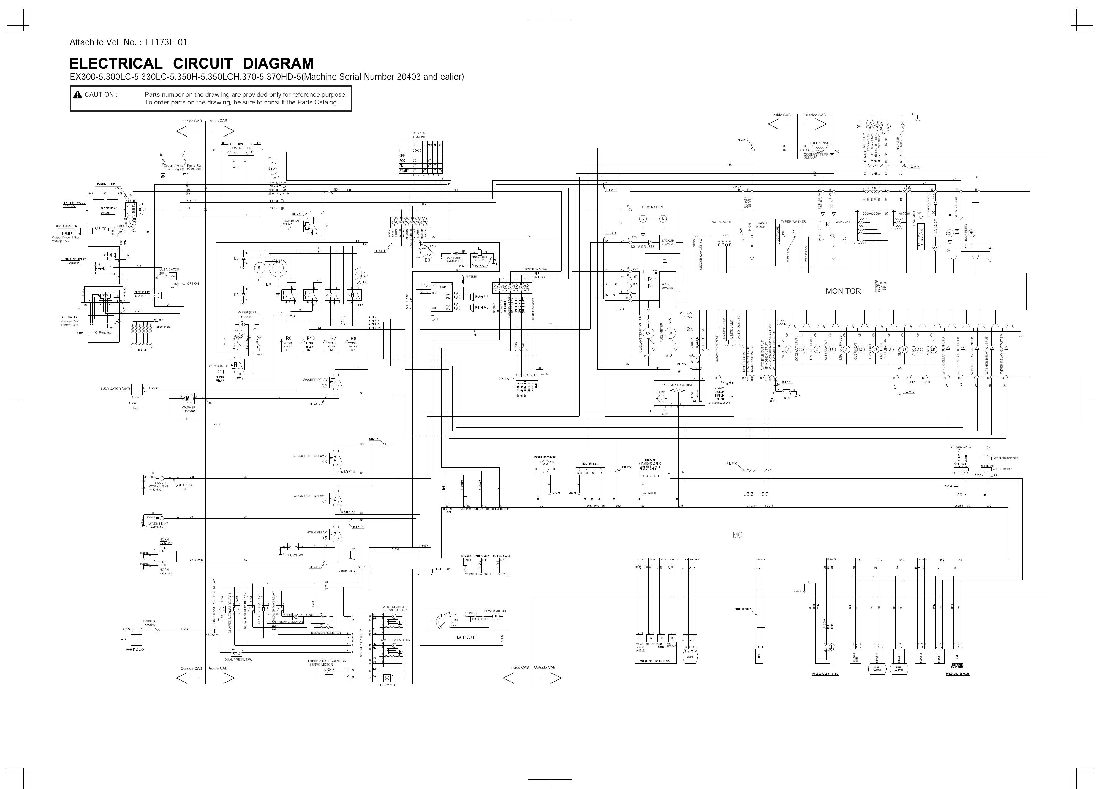 EX300-5, EX300LC-5, EX330LC-5, EX350H-5, EX350LCH, EX370-5, EX370HD-5 ELECTRICAL CIRCUIT HITACHI DIAGRAM
